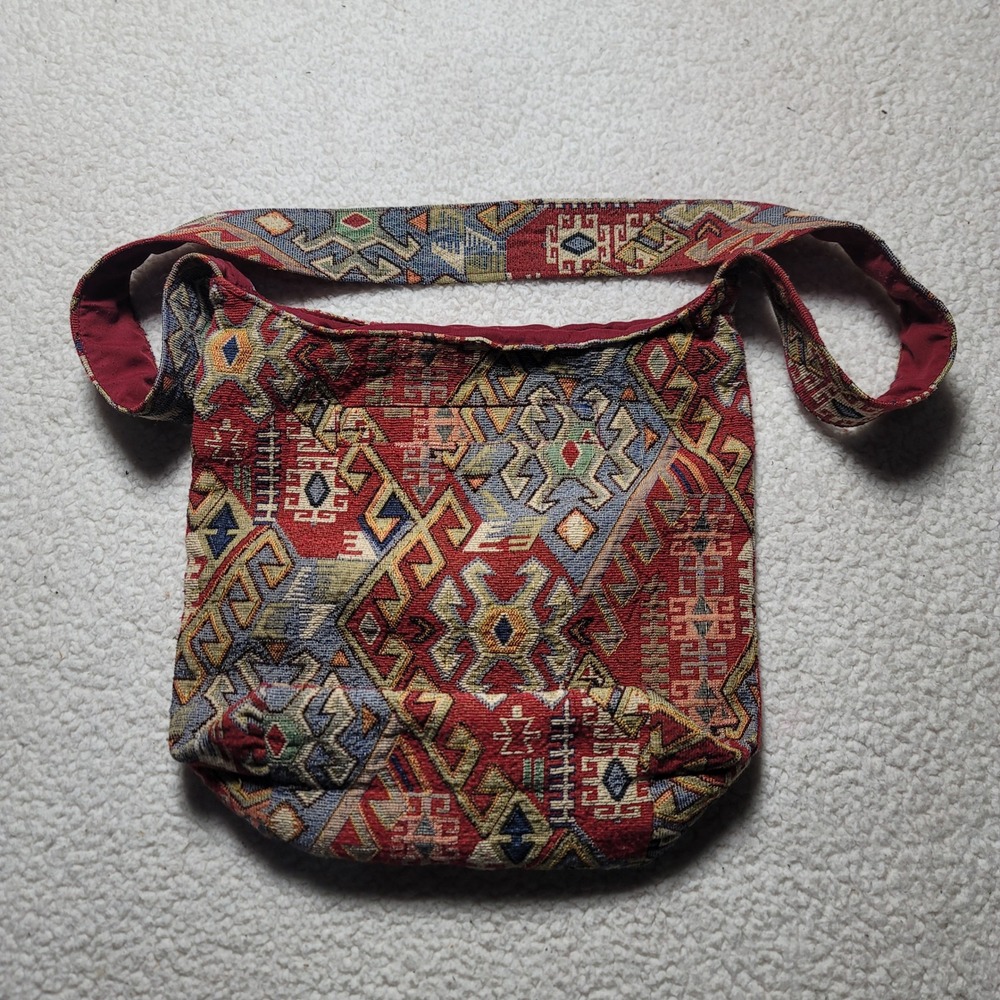 Trades of Hope Tapestry Crossbody Bag Multi Color Geometric Boho Hobo Purse